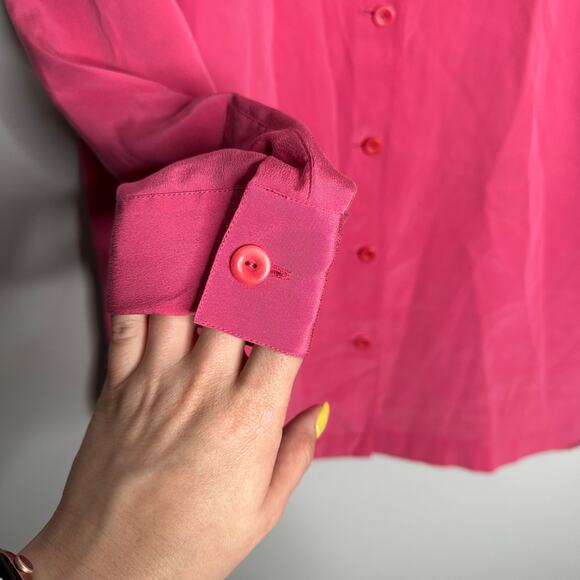 Jacobson's Women's Vintage Bright Pink 100% Silk Button Front Shirt Size L - Picture 9 of 9